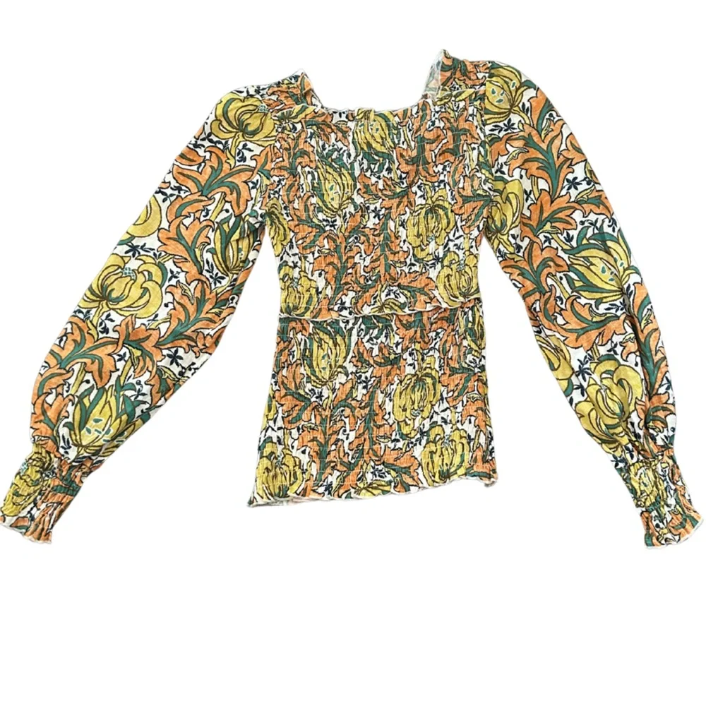Anthropologie Rayna Smocked Floral Print Puff Sleeve Blouse | Size XS | NWOT
